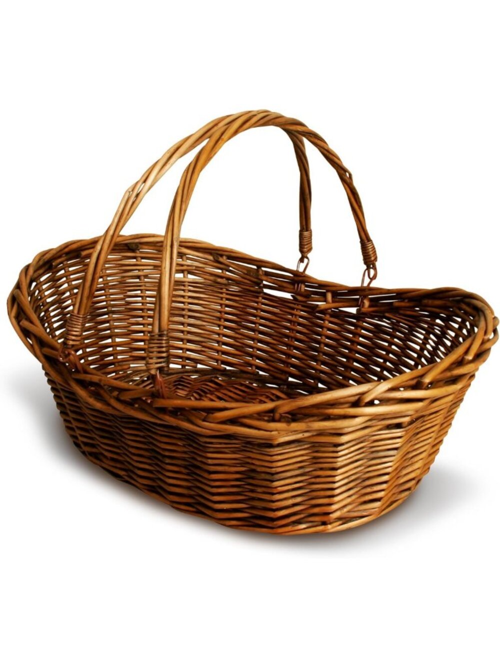 Large Hand Woven Dark Brown Wicker Basket with Handle for Storage & Picnics